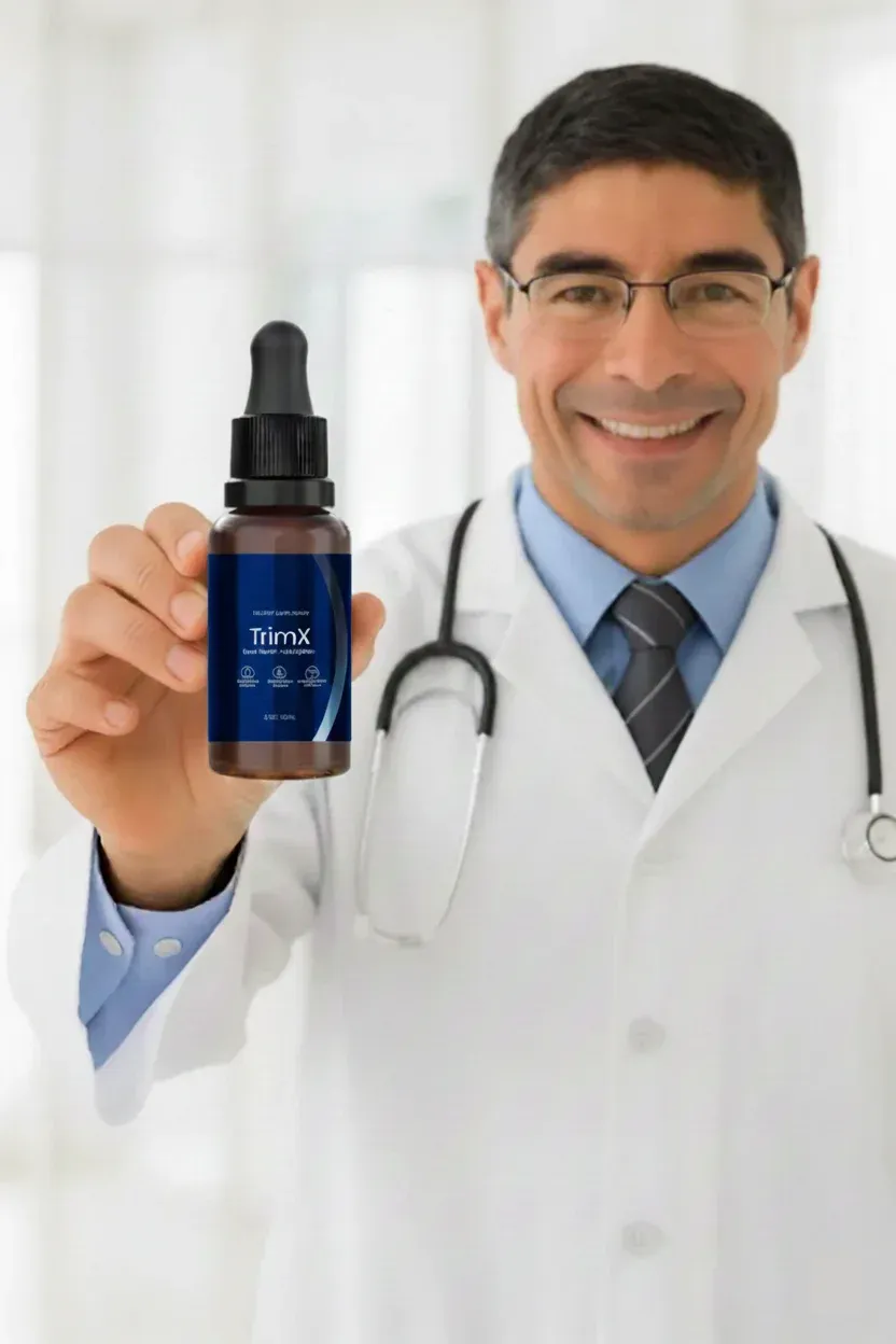 Doctor holding TrimX bottle
